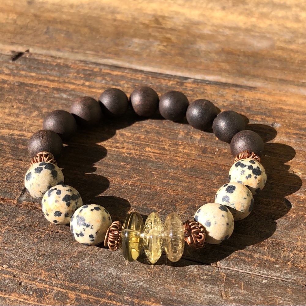 Elegant Dalmatian Jasper and Citrine Beaded Bracelet